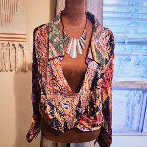 Zara Multi-Color Abstract Paisley Blouse | Boho Maximalism | Size XL (fits M-L)